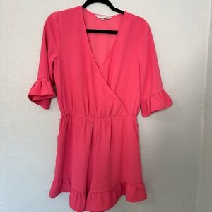 Trina Turk Romper Pink V Neck Ruffle bell Sleeve Women's medium shorts